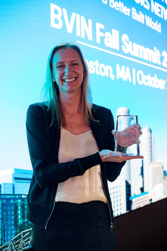 Building Transparency Executive Director Stacy Smedley with her Building Ventures Innovators Award.