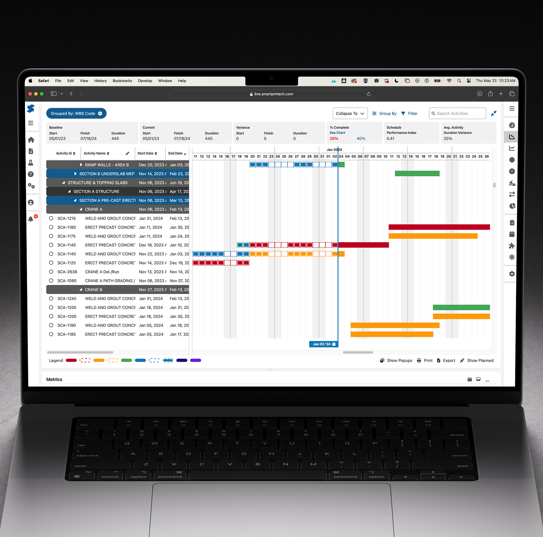 SmartPM's Gantt chart view