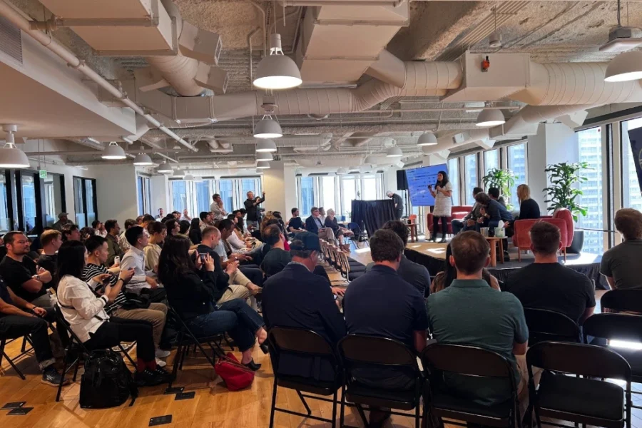 Mayra Soto at the AI Adoption in Construction panel hosted by Parspec at WeWork for San Francisco Tech Week 2024.